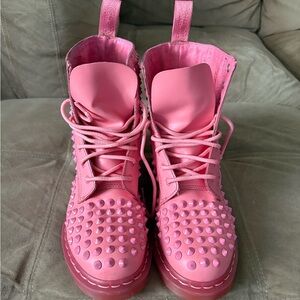 Dr Martens Pink Studded Spike Combat Lace-Up Boots